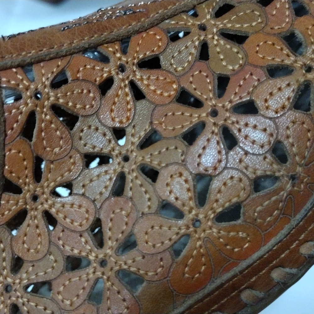 Pikolinos Floral Laser Cut Tan Leather Slingback Sandals US 6 Boho Summer Chic - Picture 8 of 15